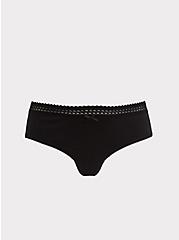 Plus Size Narrow Lace Hipster Panty - Cotton Black, RICH BLACK, hi-res