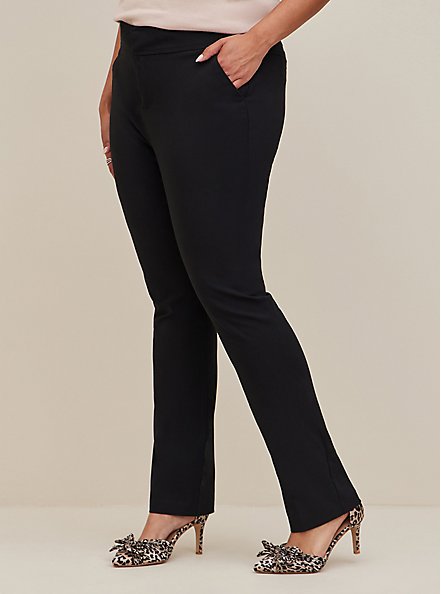 Plus Size Trouser Straight Deluxe Stretch Mid-Rise Pant, DEEP BLACK, alternate