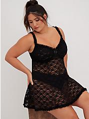 Simply Lace Babydoll With Ruffle Trim, RICH BLACK, hi-res