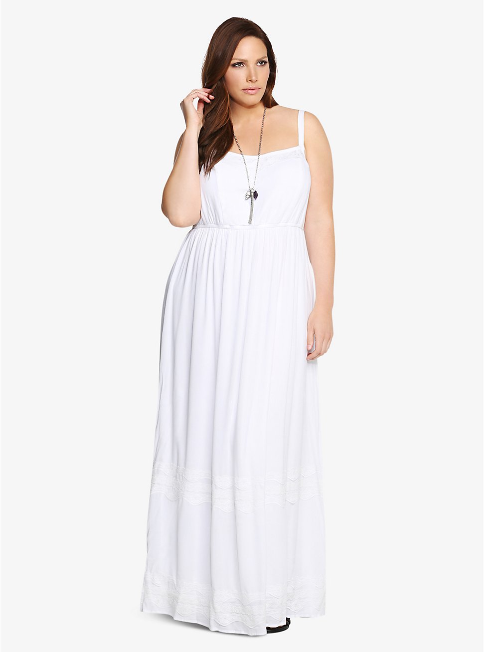 Plus Size Gauze Lace Inset Tank Maxi Dress, BRIGHT WHITE, hi-res