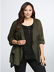 Drape Front Hooded Anorak, OLIVE NIGHT, hi-res