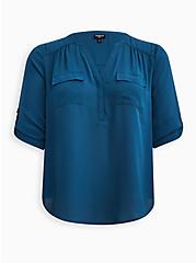 Harper Georgette Pullover 3/4 Sleeve Blouse, LEGION BLUE, hi-res