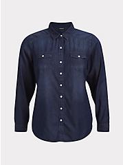 Plus Size Dark Denim Button-Up Shirt, DARK DENIM, hi-res