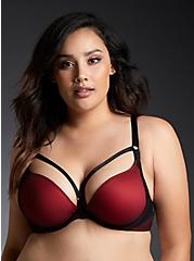 Plunge Push-Up Micro And Fishnet Straight Back Bra, JESTER RED, hi-res