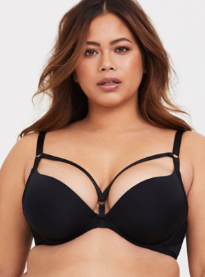Plus Size - Plunge Push-Up Micro And Fishnet Straight Back picture