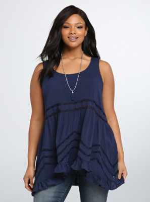 Plus Size - Challis Hi-Lo Ruffle Tank Top - Torrid