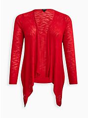 Slub Cardigan Drape Front Sweater, RED, hi-res