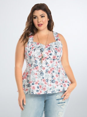 Plus Size - Floral Sateen Peplum Top - Torrid