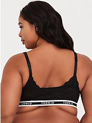Plus Size Unlined Lace Solid Logo Bralette, BLACK, alternate