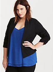 Deluxe Stretch Ruched Sleeved Blazer, BLACK, hi-res