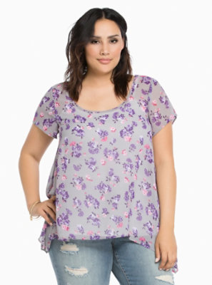 Plus Size - Floral Print Chiffon Sharkbite Top - Torrid