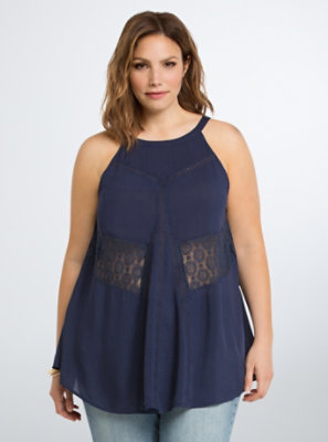 Plus Size - Challis Lace Inset Tank Top - Torrid