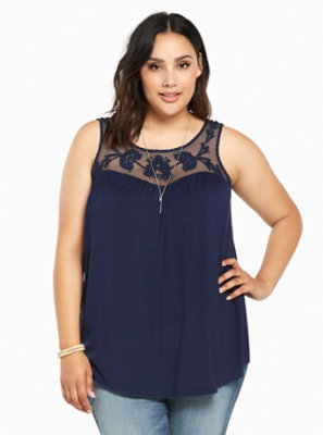 Plus Size - Embroidered Lace Inset Tank Top - Torrid