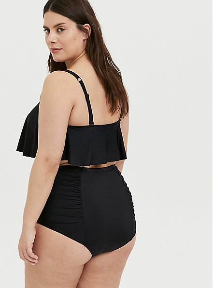 Wireless Flounce Bikini Top - Black, BLACK, alternate