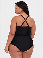 Plus Size Wireless Flounce Bikini Top - Black, BLACK, alternate