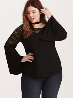 Plus Size - Lace Inset Bell Sleeve Top - Torrid
