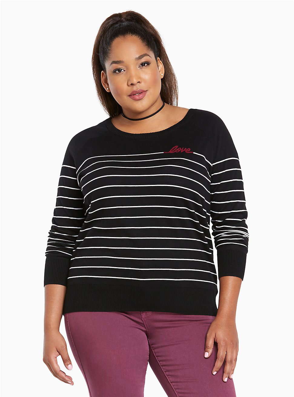 Plus Size - Striped Love Raglan Sweater - Torrid
