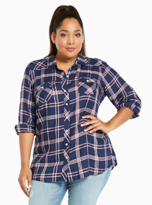 Plus Size - Plaid Challis Camp Shirt - Torrid