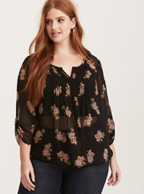 Plus Size - Floral Print Chiffon Pintuck Top - Torrid