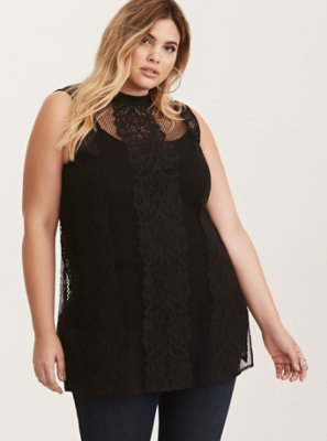 Plus Size - Lace Mock Neck Slit Side Tank Top - Torrid