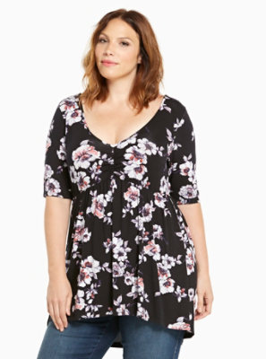 Plus Size - Floral Print Cinch Front Babydoll Top - Torrid