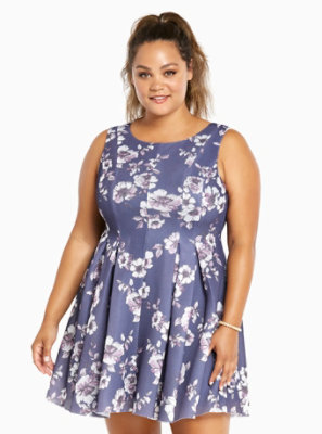 Plus Size - Mesh Floral Print Pleated Dress - Torrid