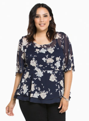 Plus Size - Floral Print Chiffon Peplum Top - Torrid