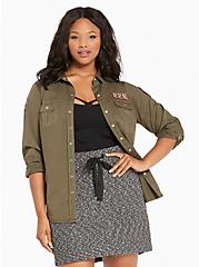 Plus Size Army Style Patch Camp Shirt, WILD MOSS, hi-res