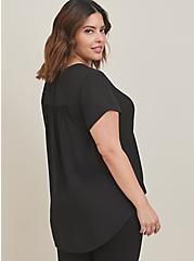 Plus Size Short Sleeve Georgette Pullover Blouse, DEEP BLACK, alternate