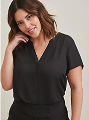Plus Size Short Sleeve Georgette Pullover Blouse, DEEP BLACK, hi-res