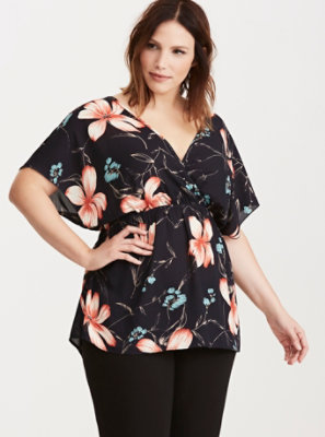 Plus Size - Floral Print Surplice Babydoll Top - Torrid