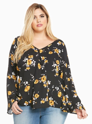 Plus Size - Floral Print V-Neck Georgette Blouse - Torrid