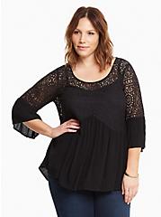 Plus Size - Gauze Lace Inset Bell Sleeve Top - Torrid