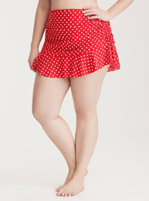 Plus Size Polka Dot Print Tie Side Ruffle Swim Skirt Torrid