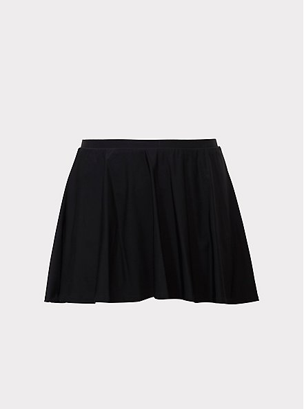 Plus Size High Waist Skater Swim Skirt - Black, DEEP BLACK, hi-res