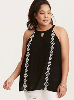 Plus Size - Embroidered Gauze Mock Neck Tank Top - Torrid