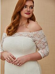Plus Size Ivory Lace Off Shoulder Fit & Flare Wedding Dress, WHITE, alternate