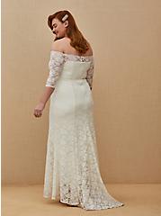Plus Size Ivory Lace Off Shoulder Fit & Flare Wedding Dress, WHITE, alternate