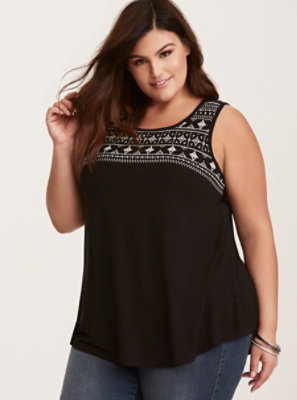 Plus Size - Black & White Embroidered Tank - Torrid