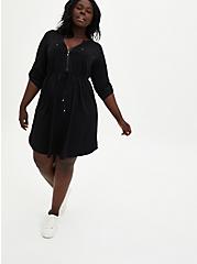 Mini Challis Zip-Front Shirt Dress, BLACK, hi-res