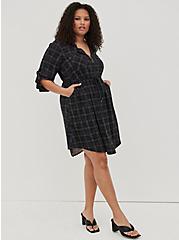 Mini Challis Zip-Front Shirt Dress, PLAID BLACK, alternate