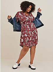 Mini Challis Zip-Front Shirt Dress, FLORAL BROWN, alternate