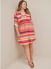Plus Size Mini Challis Zip-Front Shirt Dress, STRIPE MULTI, hi-res