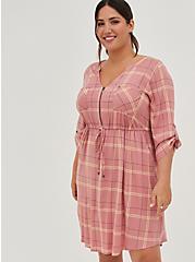 Mini Challis Zip-Front Shirt Dress, ROSE PLAID, alternate