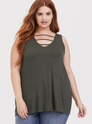 Plus Size - Super Soft Olive Strappy Tank - Torrid