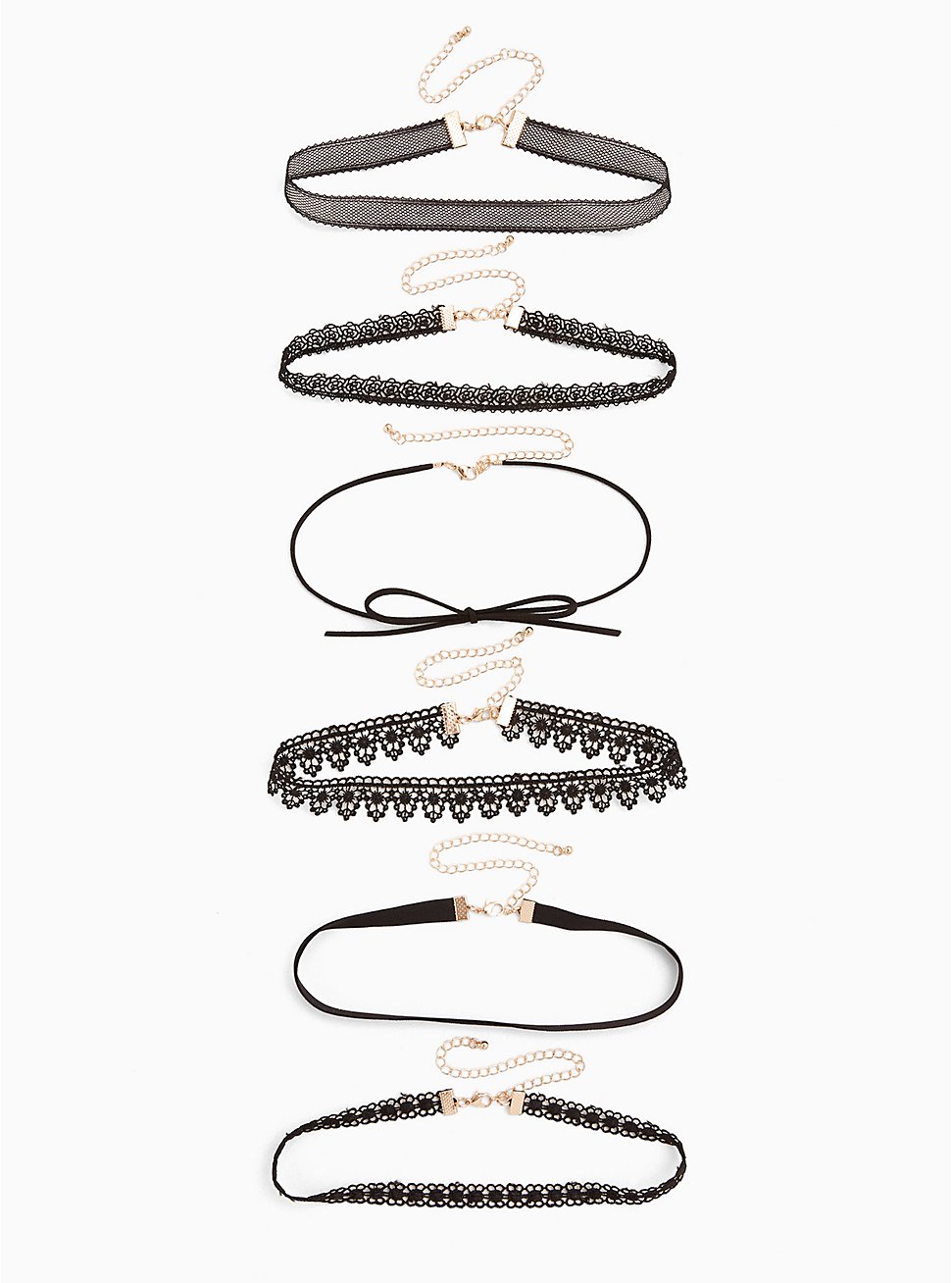 Plus Size Lace & Ribbon Choker Necklace Set - Set of 6, , hi-res