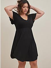 Lace Trim Sleep Dress - Super Soft Black , DEEP BLACK, hi-res