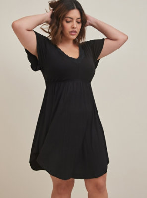 Black Lace Trim V-Neck Sleep Chemise - Plus Size | Torrid