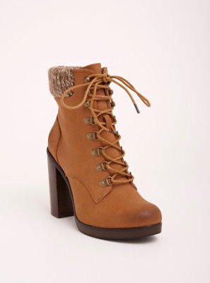 Plus Size - Sweater Heel Lace Up Booties (Wide Width) - Torrid