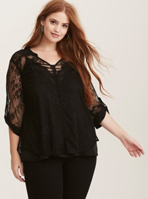 Plus Size - Lace Button Front Blouse - Torrid